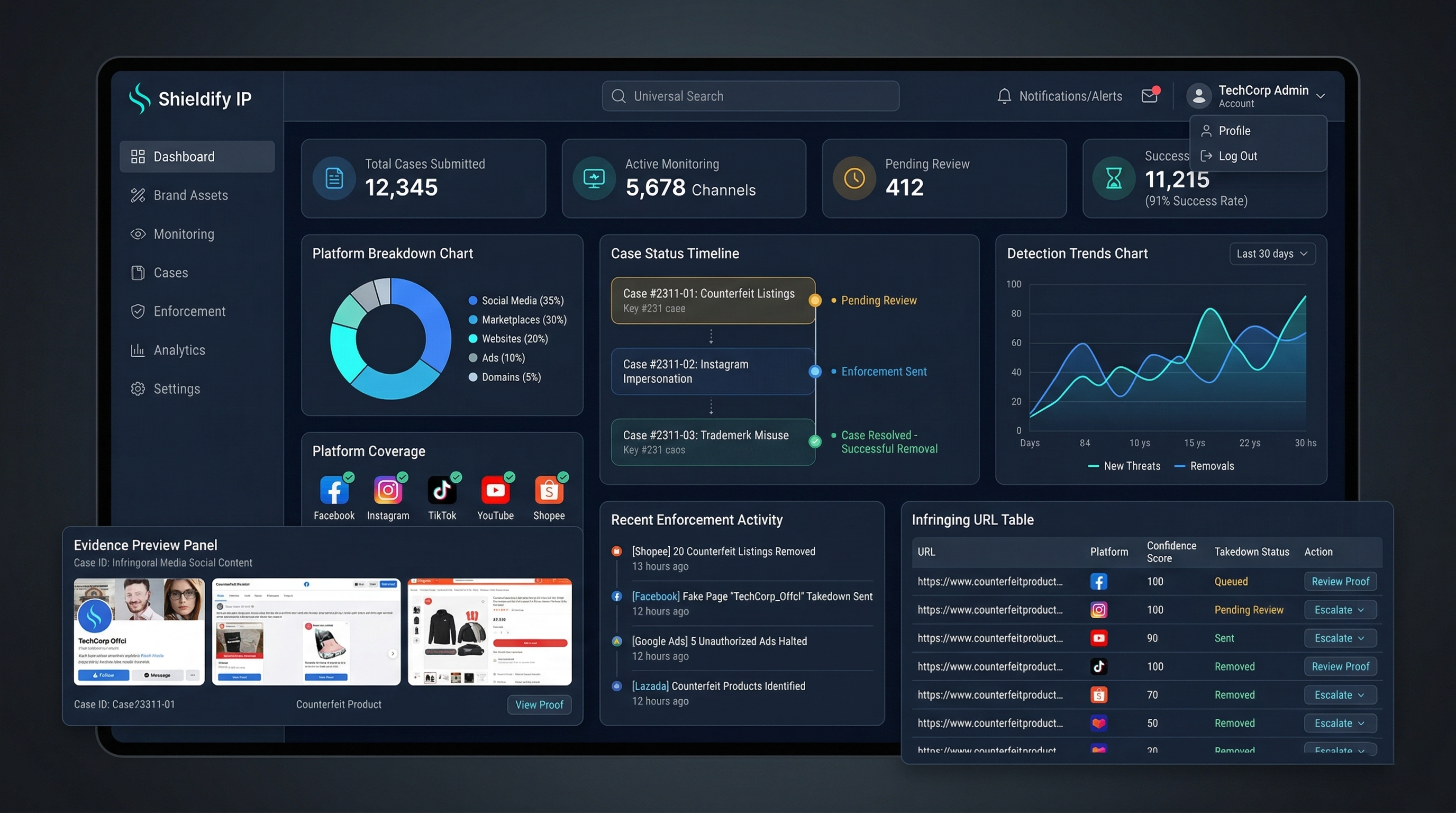 Shieldify IP Brand Protection dashboard preview